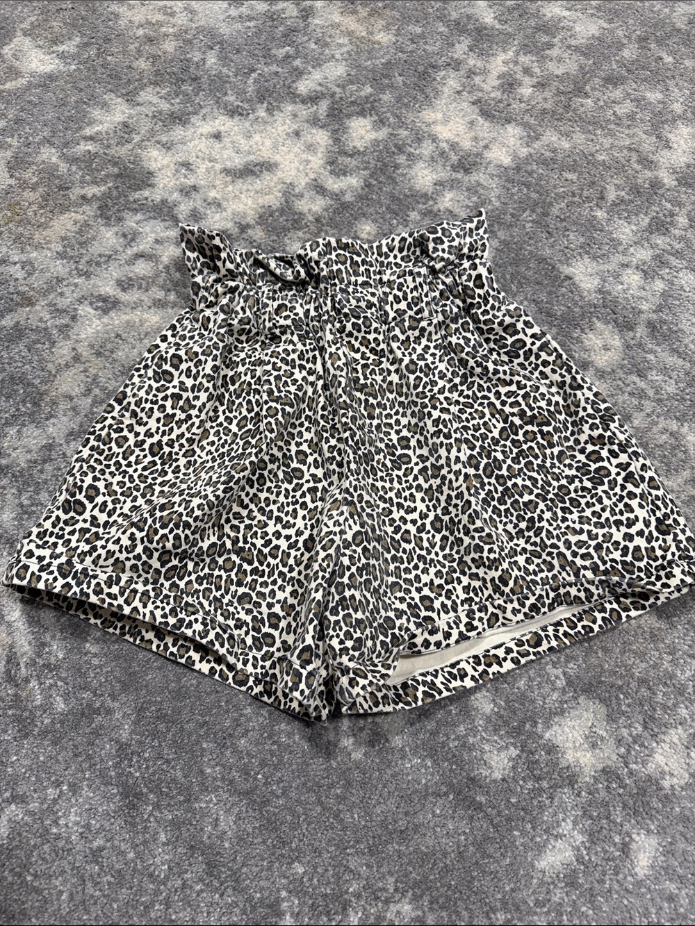 Wild Honey High-Waist Leopard Paperbag Shorts in White and Black
